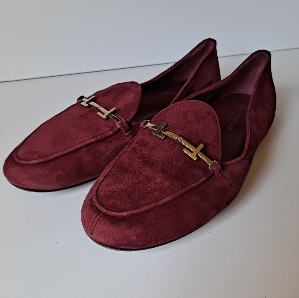 Lafayette 148 New York Burgundy Suede Loafers Size EU 38.5